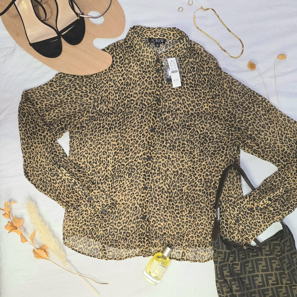 J.Crew Sheer leopard print crinkle chiffon shirt